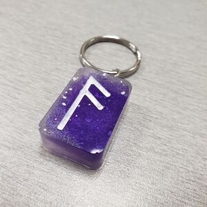 Handmade Ansuz Rune Keychain - Purple & White - Prosperity
